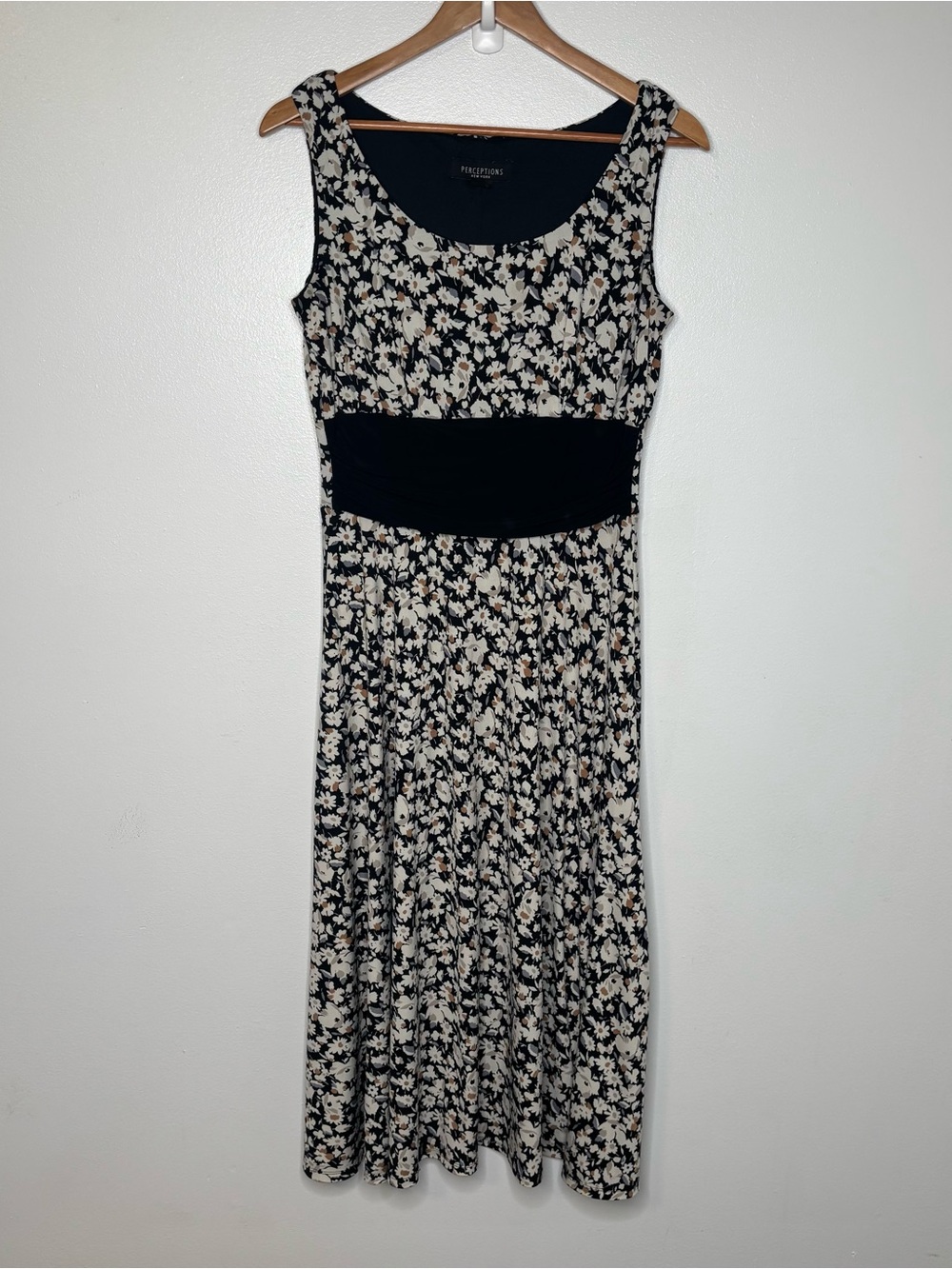 Perceptions Sleeveless Maxi Dress Black Cream Floral Stretchy Size 10